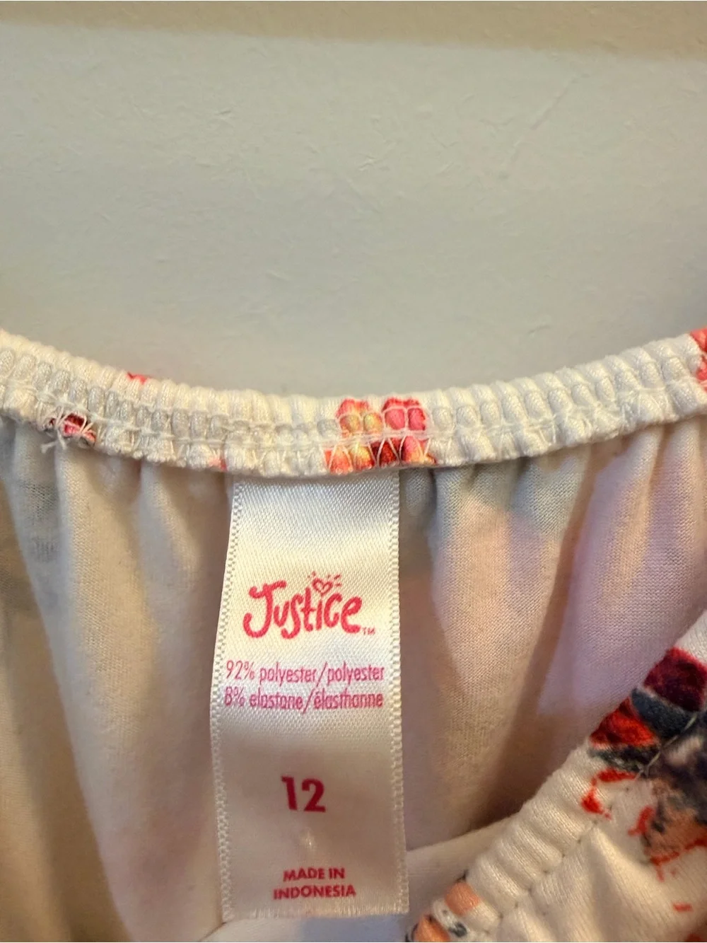 Justice White Off-Shoulder Floral Dress with Pink Rose Print Size:12
